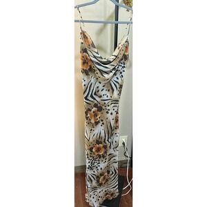 Bernshaw Animal Print Cowl Neck Maxi Dress Tiger Leopard Floral UK 12 EUR 38